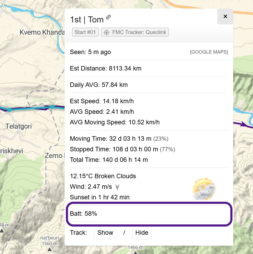 A participant's pop-up on the Ride Beyond Limits map, with the line Batt: 58% circled in purple near the bottom.